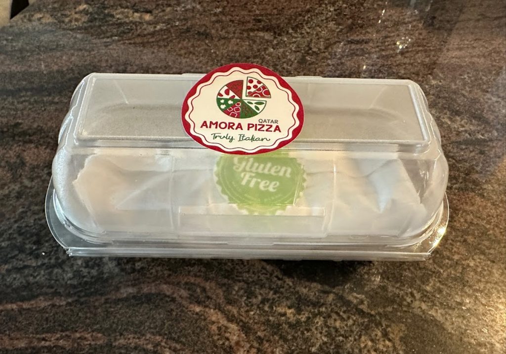 Gluten-free sandwich from Amora Pizza in Doha, Qatar.