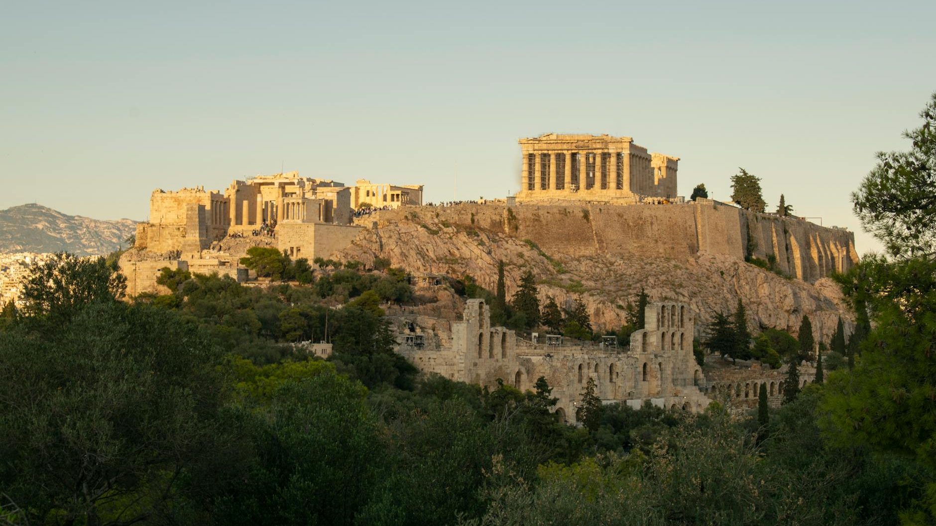 scenic view of the acropolis in athens, greece at sunset